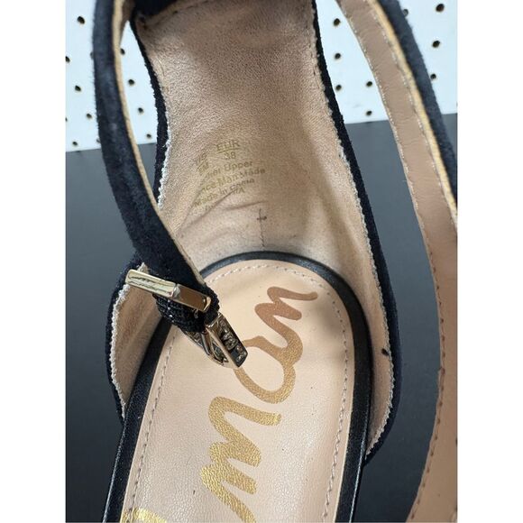 Sam Edelman BLACK SUEDE HIGH HEEL OPEN TOE SLINGBACK SHOES size 8 - Picture 8 of 12